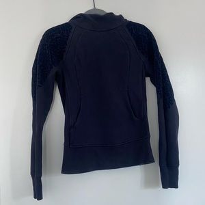 Barely worn lululemon mock neck scuba pullover with velvet floral detail navy